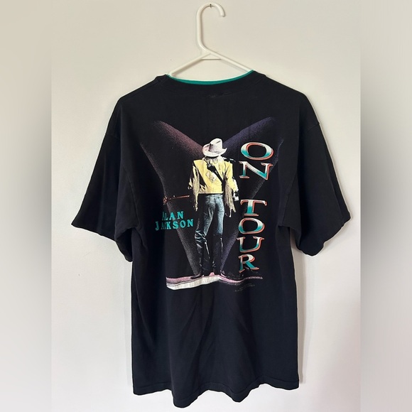 VINTAGE Alan Jackson Shirt L On Tour Concert Black Turquoise Trim 1994 - Picture 6 of 8